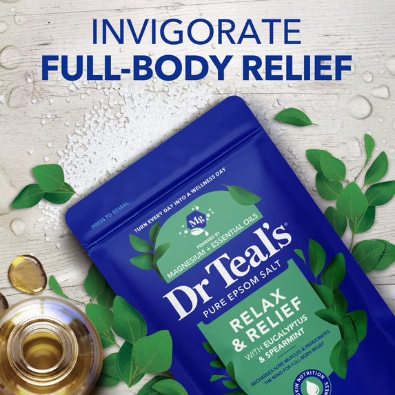 Dr Teal's Pure Epsom Salt Soaking Solution, Relax & Relief with Eucalyptus 4Pack