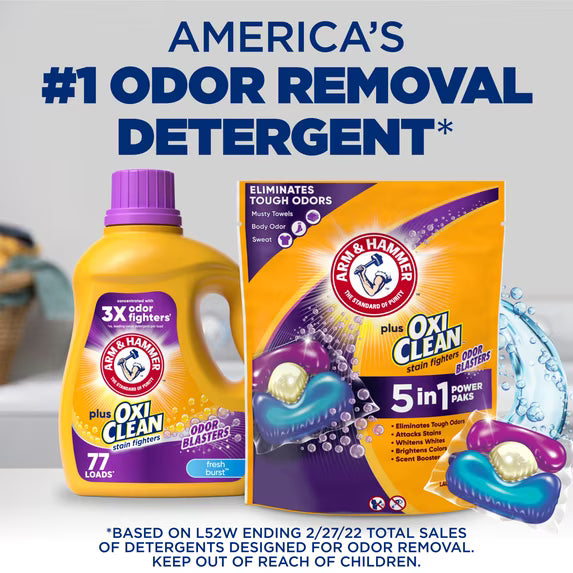 ARM and HAMMER Plus OxiClean 5-in-1 Laundry Detergent Power Pks Fresh Burst 42ct Pack of 2