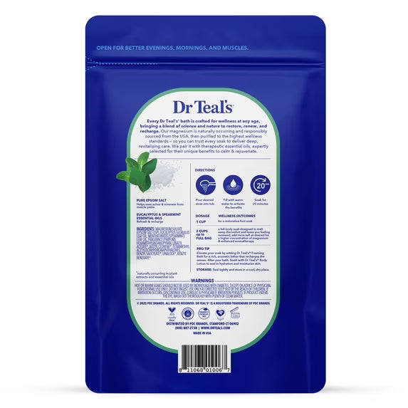 Dr Teal's Pure Epsom Salt Soaking Solution, Relax & Relief with Eucalyptus 4Pack