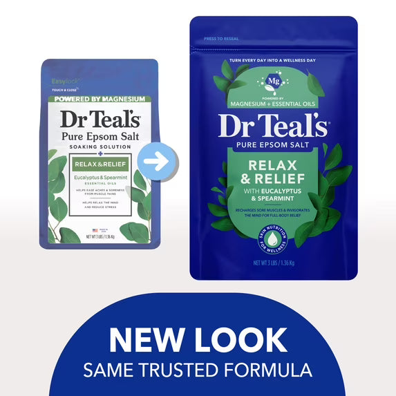 Dr Teal's Pure Epsom Salt Soaking Solution, Relax & Relief with Eucalyptus 4Pack
