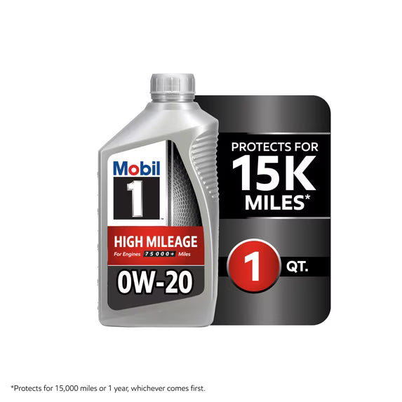 (2 pack) Mobil 1 High Mileage Full Synthetic Motor Oil 0W-20, 1 Quart