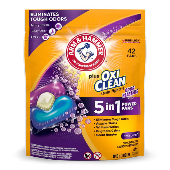 ARM and HAMMER Plus OxiClean 5-in-1 Laundry Detergent Power Pks Fresh Burst 42ct Pack of 2