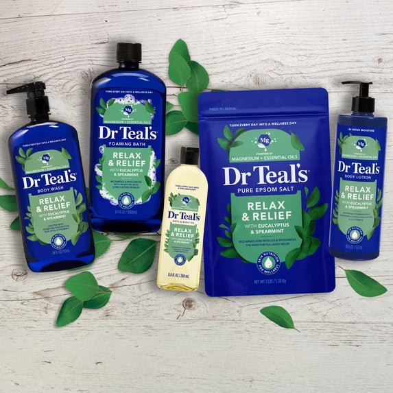 Dr Teal's Pure Epsom Salt Soaking Solution, Relax & Relief with Eucalyptus 4Pack