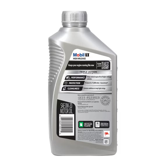 (2 pack) Mobil 1 High Mileage Full Synthetic Motor Oil 0W-20, 1 Quart