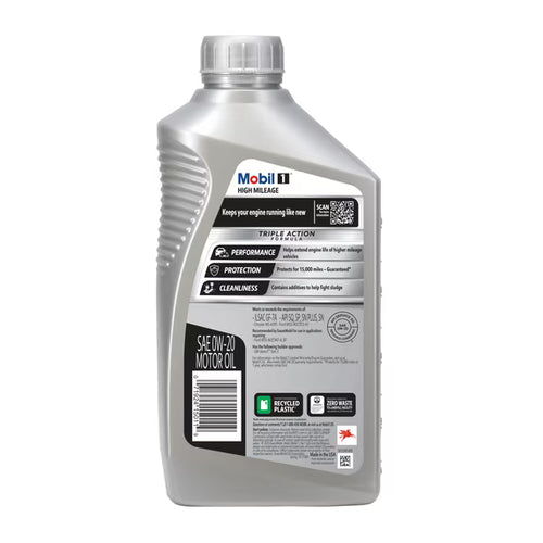 (2 pack) Mobil 1 High Mileage Full Synthetic Motor Oil 0W-20, 1 Quart