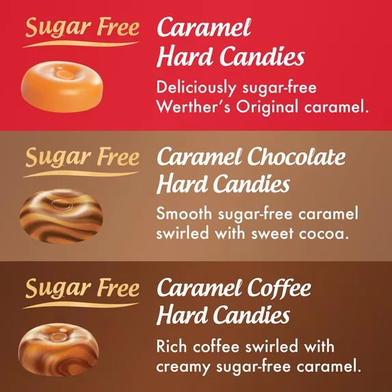 Werthers Original Hard Sugar Free Assorted Flavors, Caramel Coffee Candy, 7.7 Oz Pack of 2