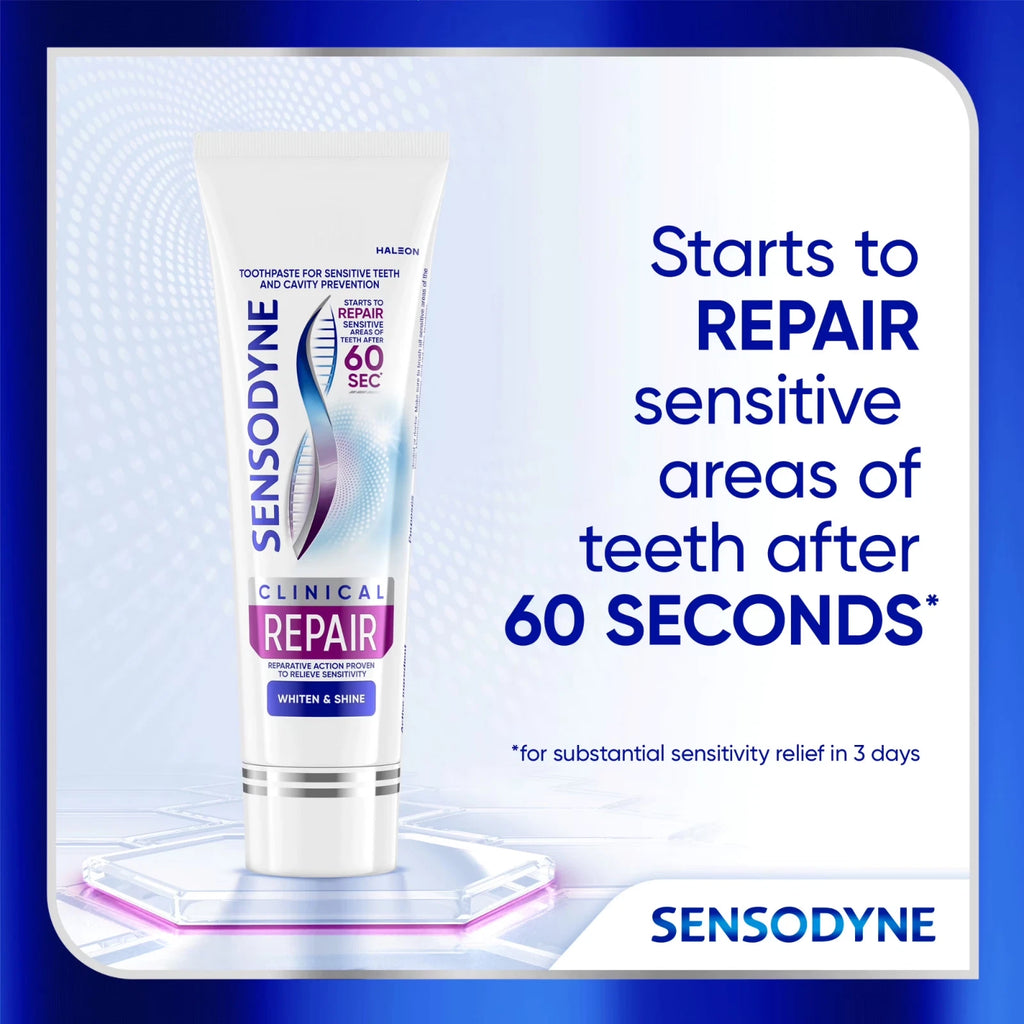 Sensodyne Clinical Repair Whiten & Shine Toothpaste for Sensitivity Relief, 2P