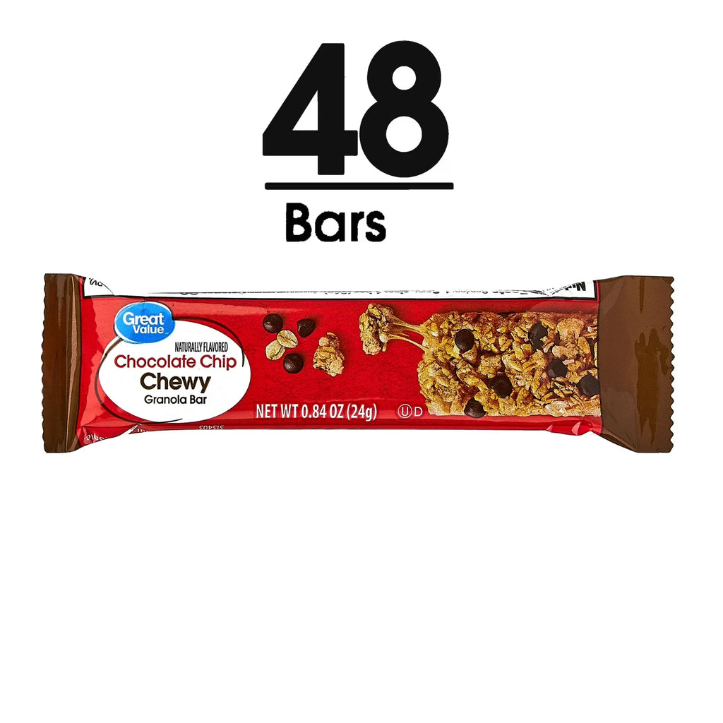 Pack of 2 Great Value Chocolate Chip Chewy Granola Bars, 0.84 oz Paper Box, 48 CT