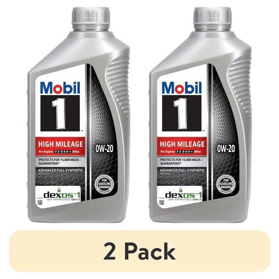 (2 pack) Mobil 1 High Mileage Full Synthetic Motor Oil 0W-20, 1 Quart