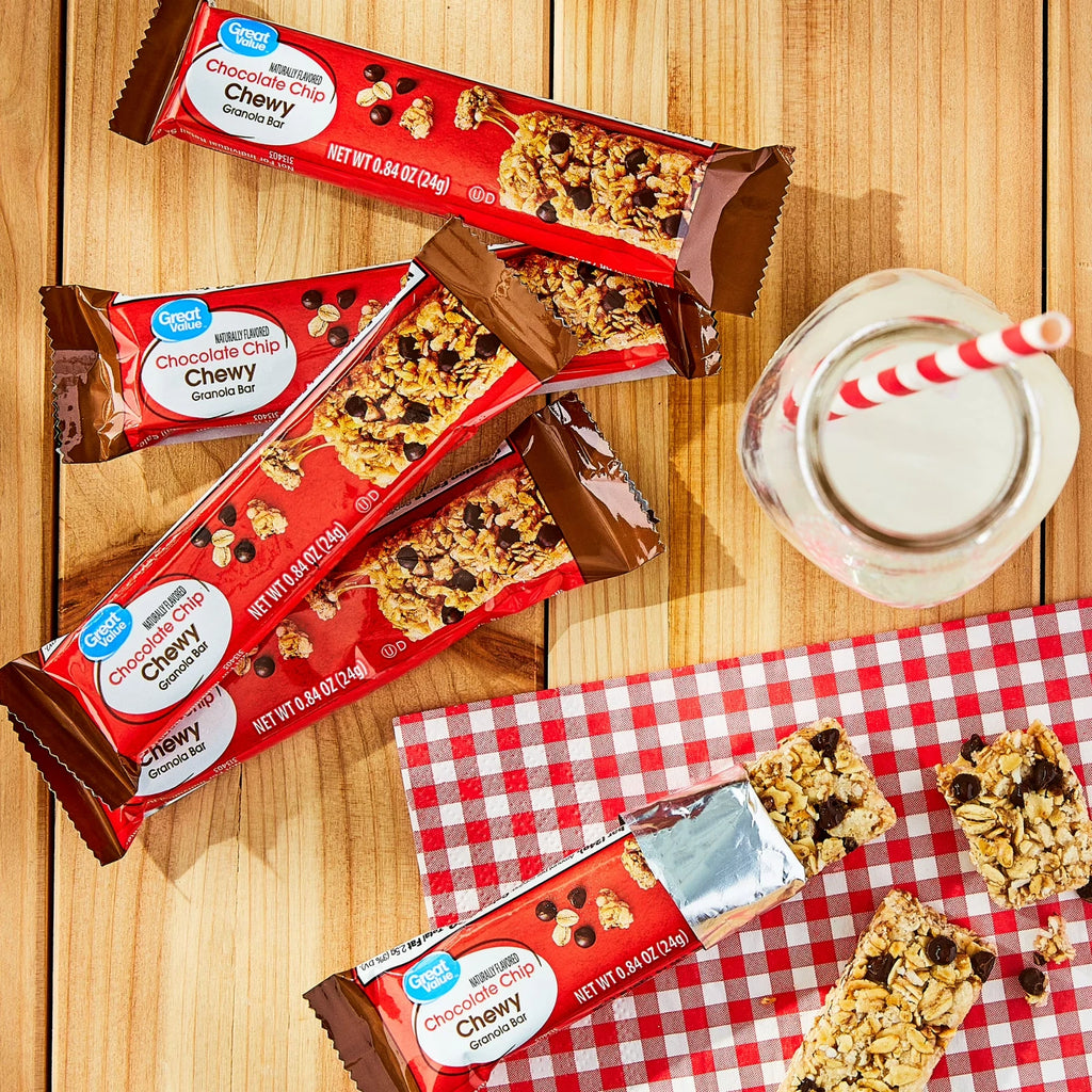 Pack of 2 Great Value Chocolate Chip Chewy Granola Bars, 0.84 oz Paper Box, 48 CT