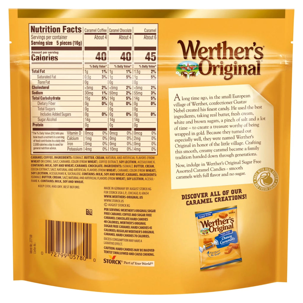 Werthers Original Hard Sugar Free Assorted Flavors, Caramel Coffee Candy, 7.7 Oz Pack of 2