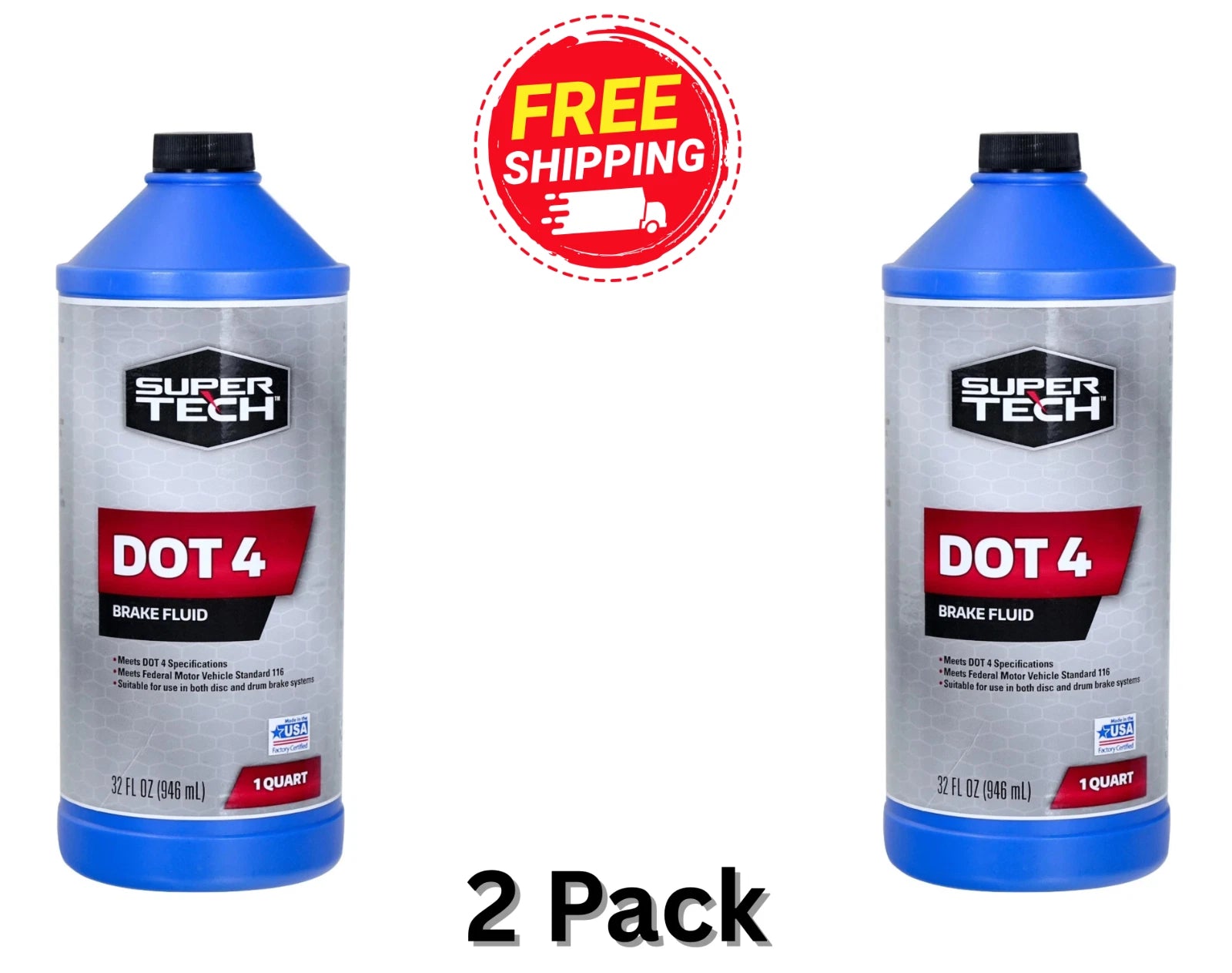 2 - Pack, Super Tech DOT 4 Brake Fluid, Motor Vehicle, 32 fl oz