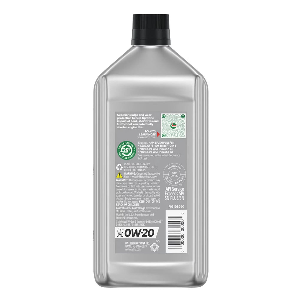 Castrol GTX Full Synthetic 0W-20 Motor Oil, 1 Quart Pack of 2