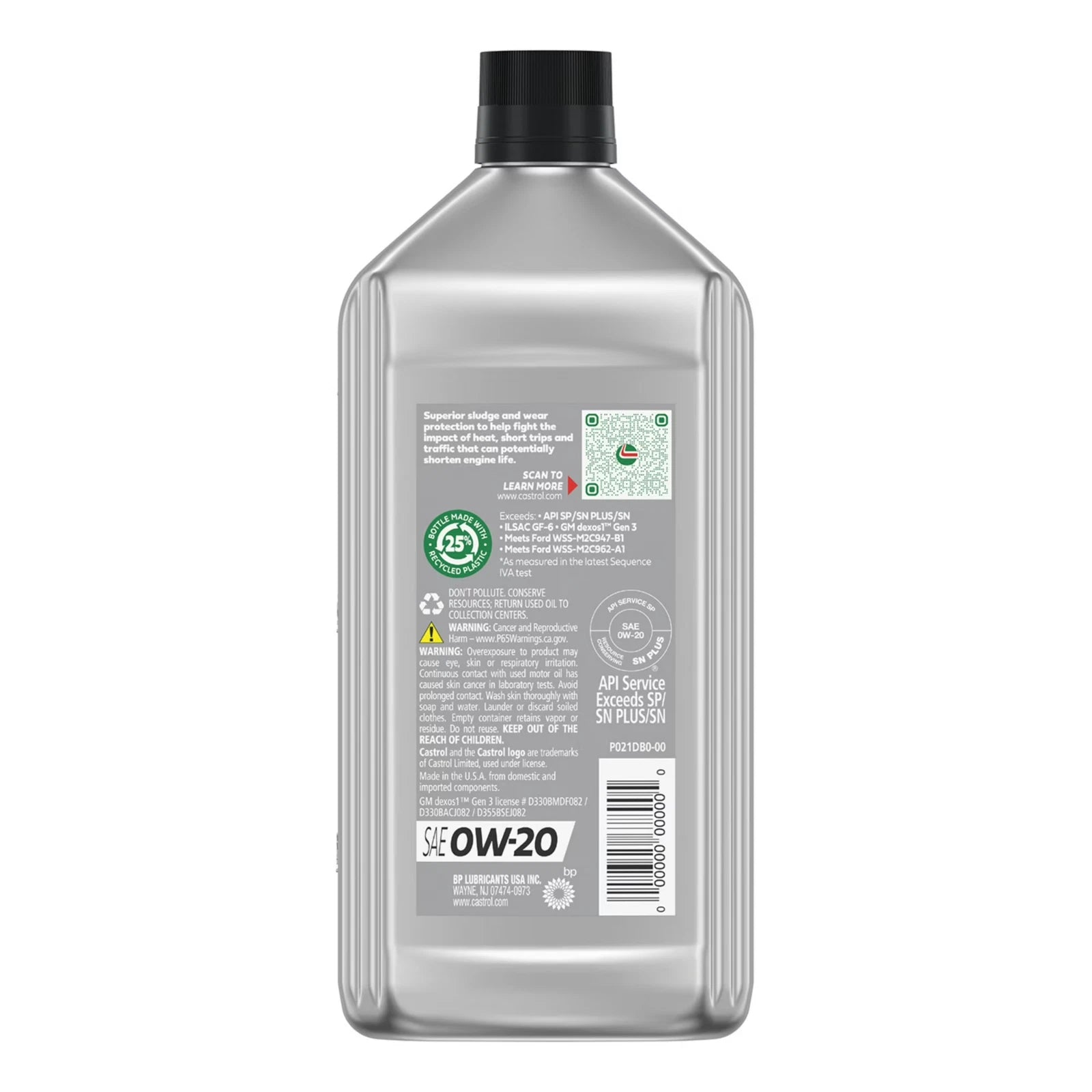 Castrol GTX Full Synthetic 0W-20 Motor Oil, 1 Quart Pack of 2