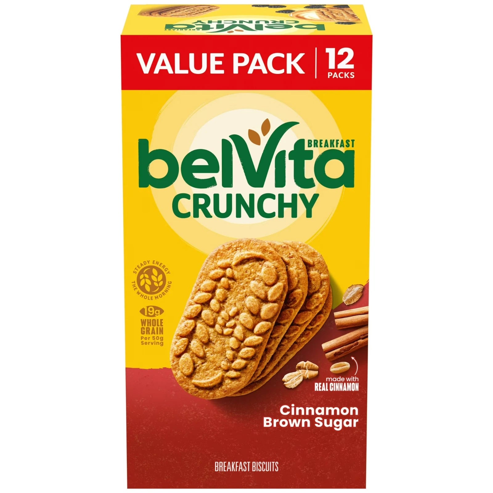 Pack of 2 belVita Breakfast Bars Biscuits, Cinnamon Brown Sugar, Value Pack, 12 Packs
