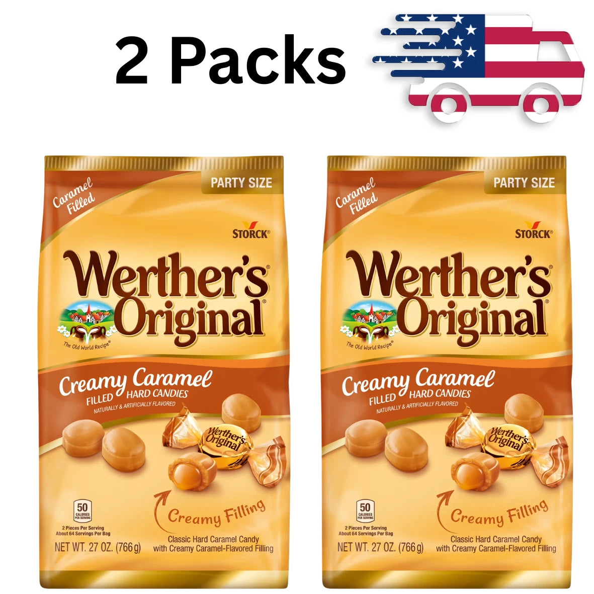 2 Packs - Werther's Original Creamy Caramel Filled Candy, 27 oz